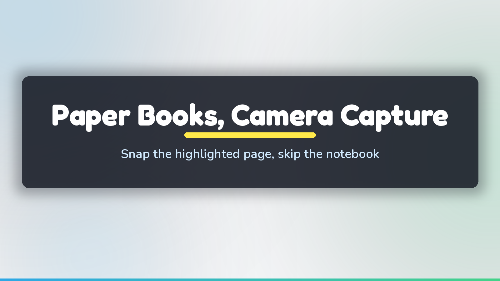 A stack of paper novels next to a phone camera, showing how a highlighted page gets snapped and turned into flashcards without a separate notebook.