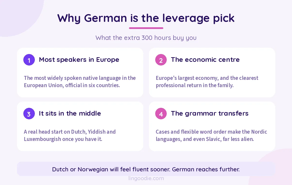 Why German is the highest-leverage Germanic language: speakers, economy, branch position and transferable grammar