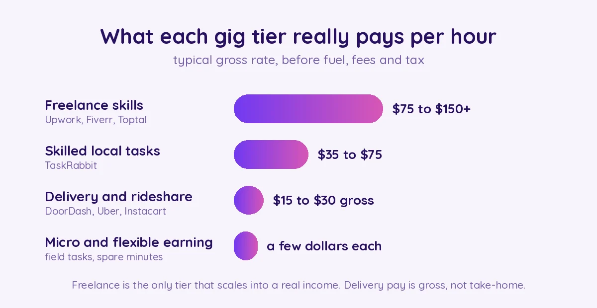 What each gig tier really pays per hour, gross rate by category before costs