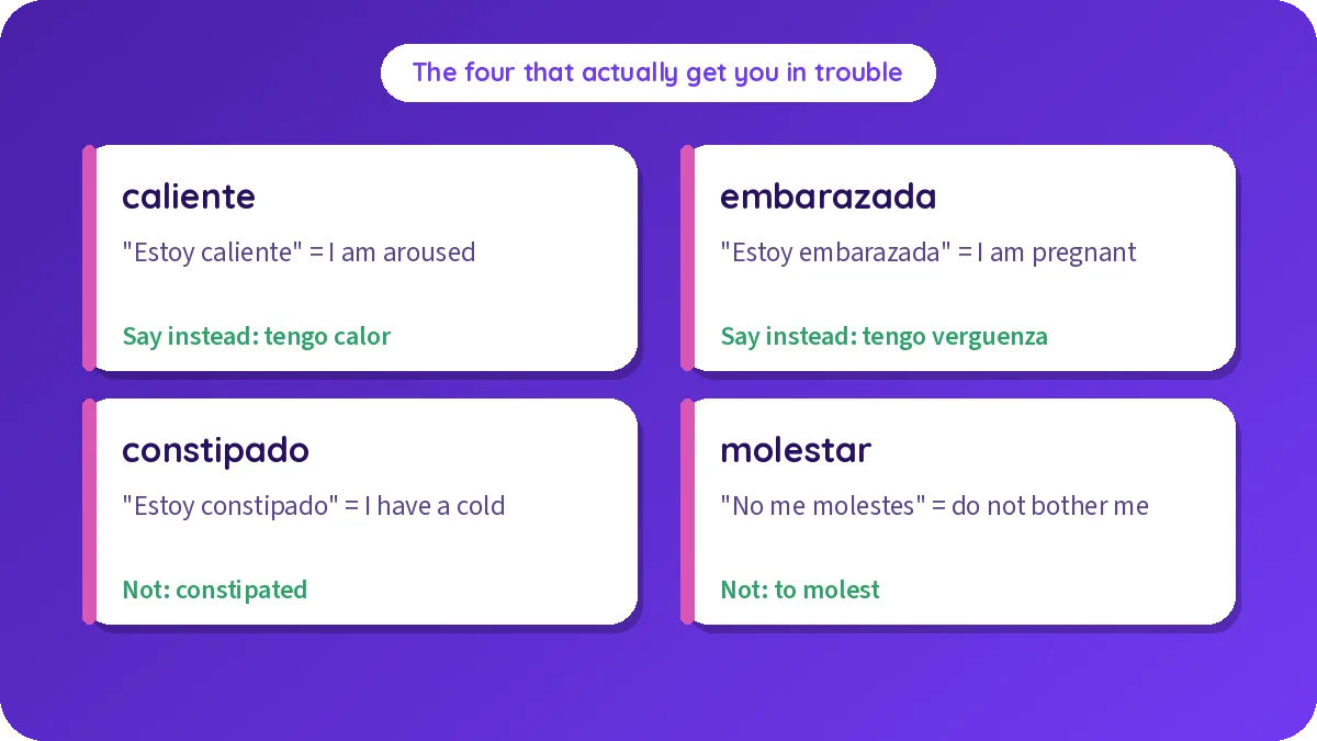 Four Spanish false friends that get you in trouble: caliente, embarazada, constipado, molestar